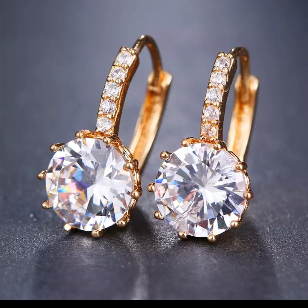 New 925 Rose Gold Sapphire Stud Earrings